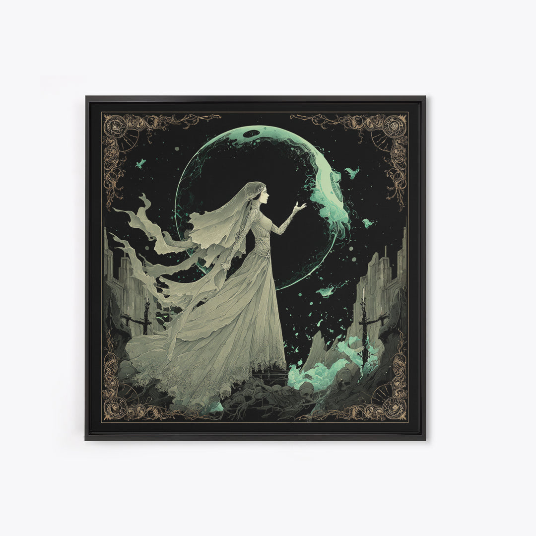 The Bride Of The Abyssal Moon, Square Wall Art, Dark Fantasy Wall Art, Canvas Print, Halloween Wall Decor, Gothic Home Decor