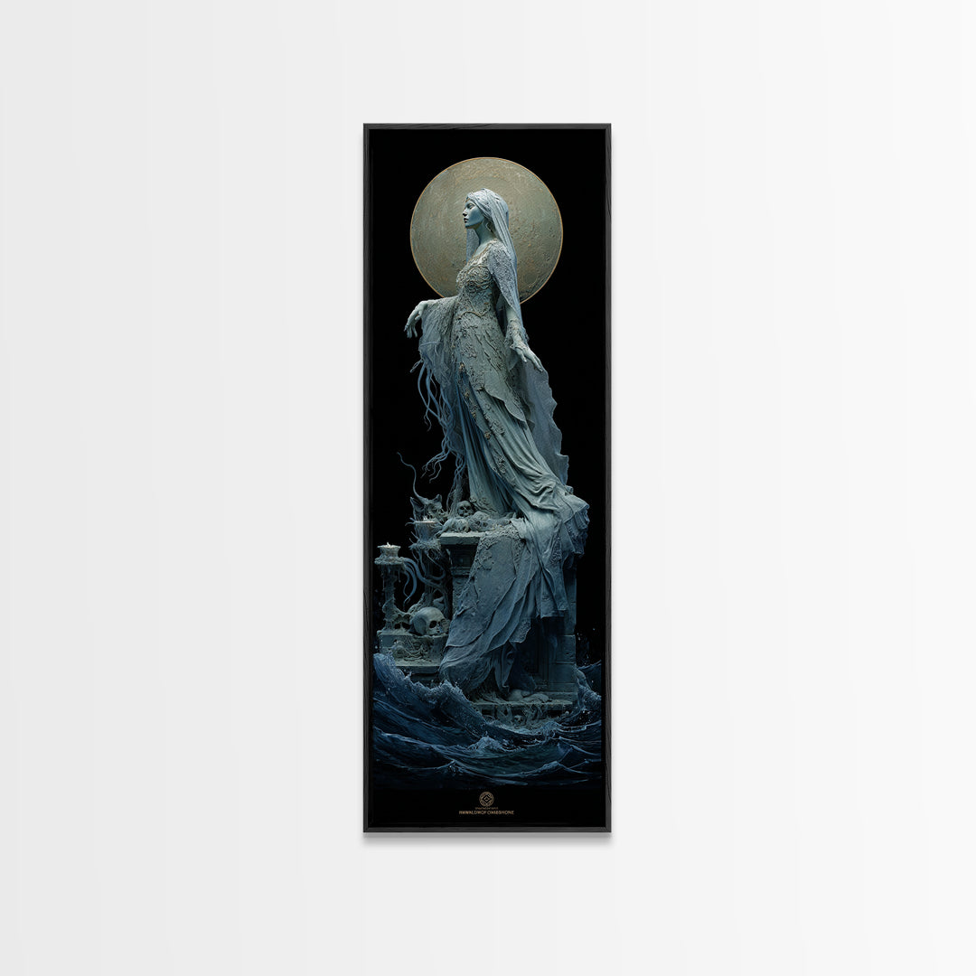 The Bride Of The Abyssal Moon, Tall Narrow Wall Art, Dark Fantasy Wall Art, Framed Canvas Print, Halloween Wall Decor, Gothic Home Decor