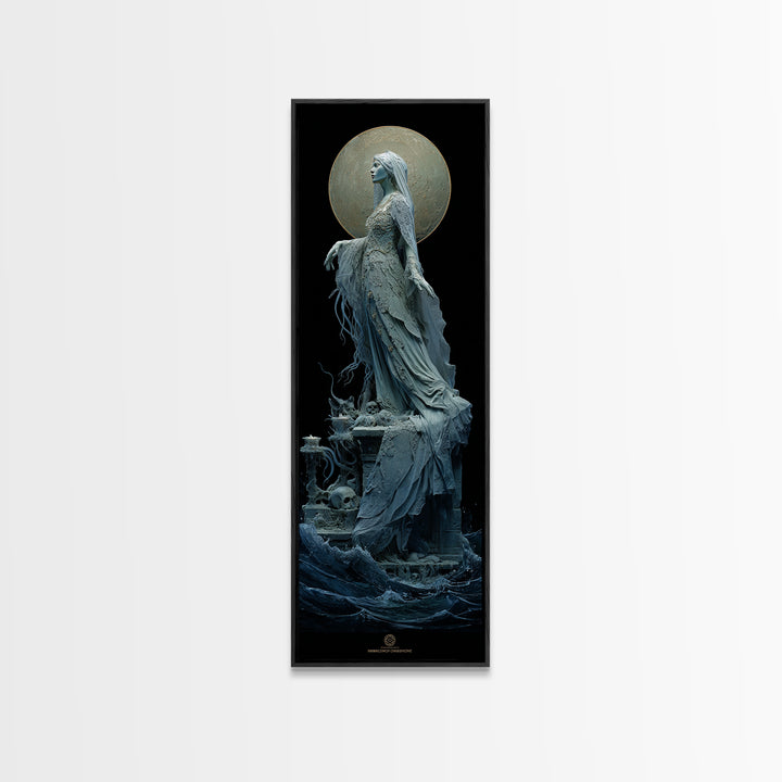 The Bride Of The Abyssal Moon, Tall Narrow Wall Art, Dark Fantasy Wall Art, Framed Canvas Print, Halloween Wall Decor, Gothic Home Decor