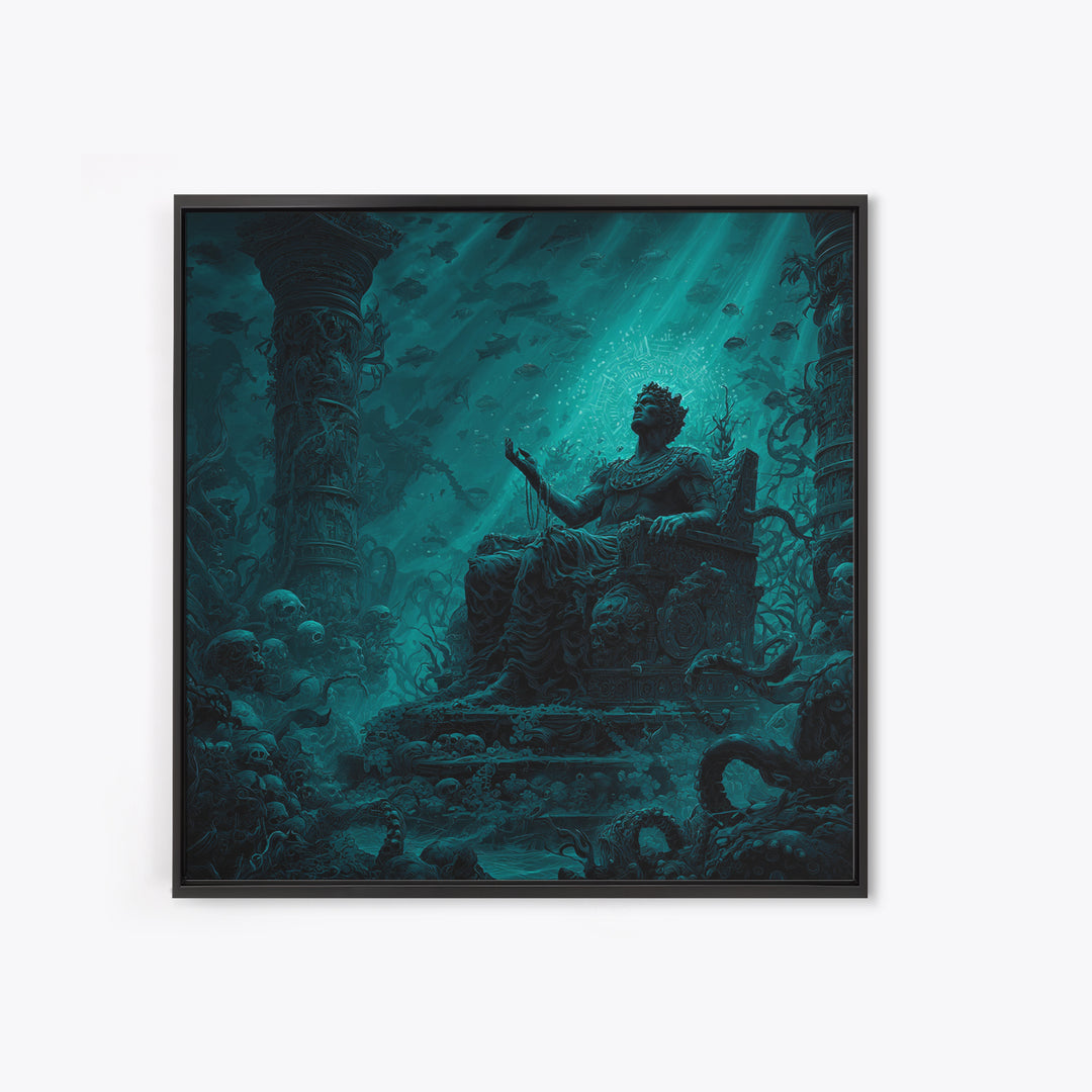 The Watcher In The Coral Throne, Square Wall Art, Lovecraftian Horror Art, Framed Canvas Print, Halloween Wall Decor, Gothic Home Decor