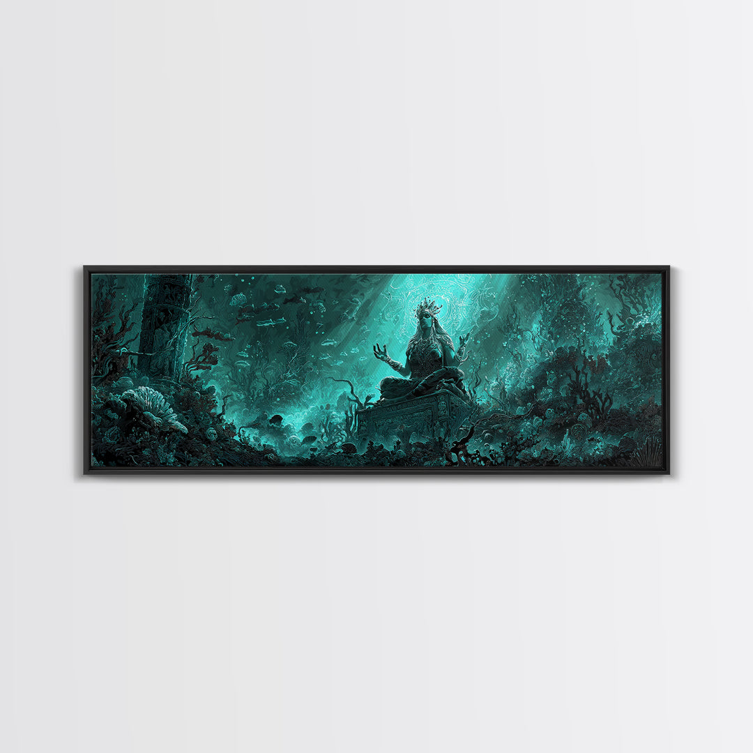 The Watcher In The Coral Throne, Extra Wide Wall Art, Cosmic Horror Wall Art, Framed Canvas Print, Halloween Wall Decor, Gothic Home Decor