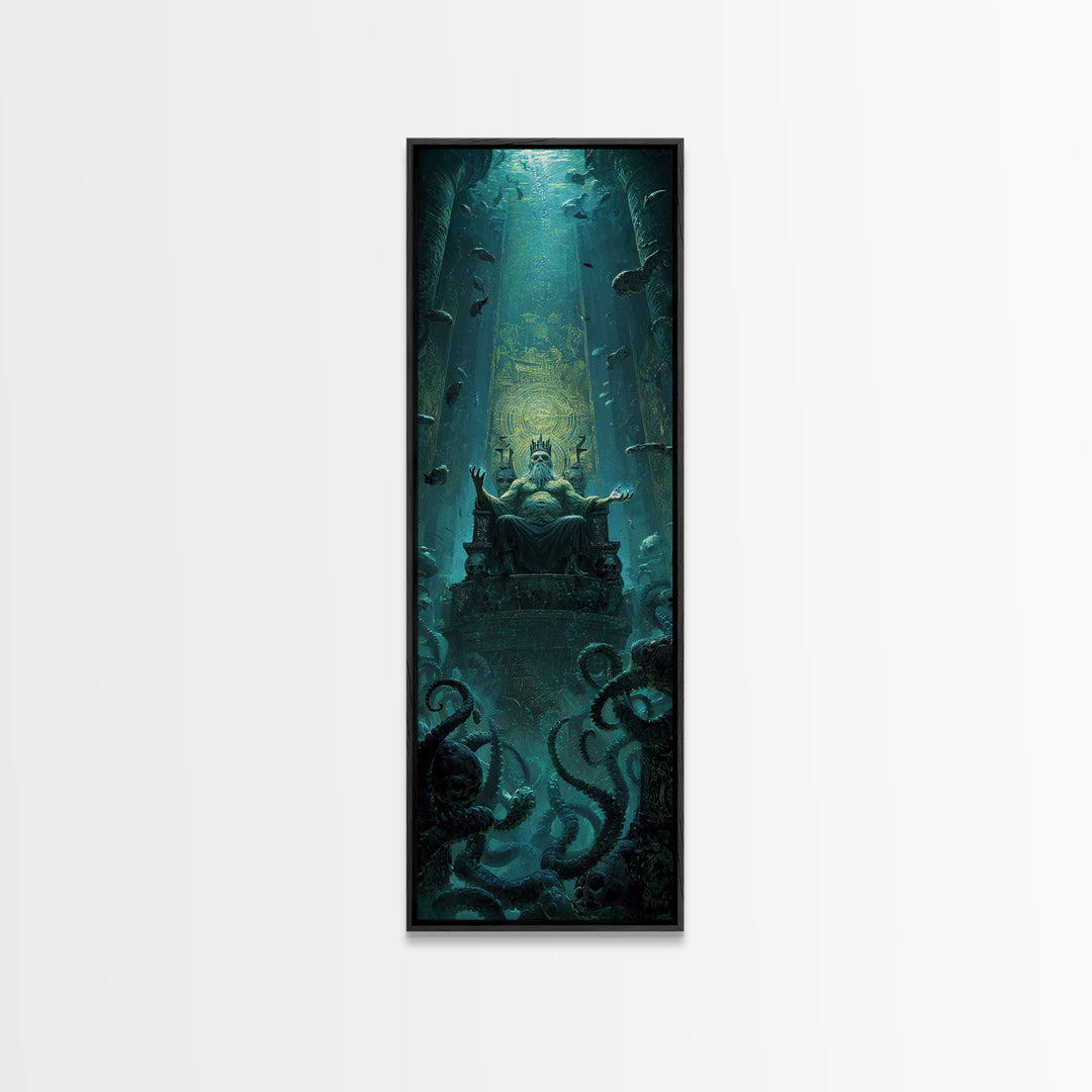 The Watcher In The Coral Throne, Tall Narrow Wall Art, Macabre Wall Art, Canvas Print, Halloween Wall Decor, Gothic Home Decor