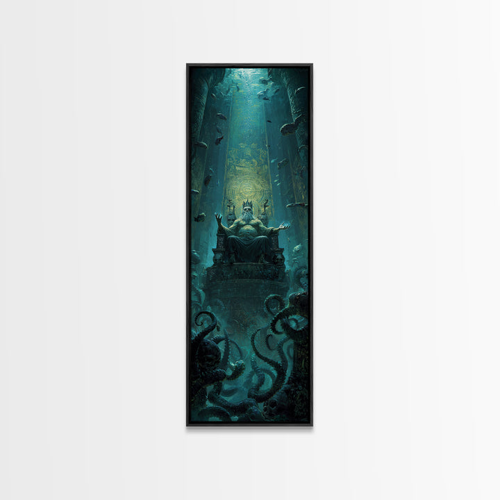 The Watcher In The Coral Throne, Tall Narrow Wall Art, Macabre Wall Art, Canvas Print, Halloween Wall Decor, Gothic Home Decor