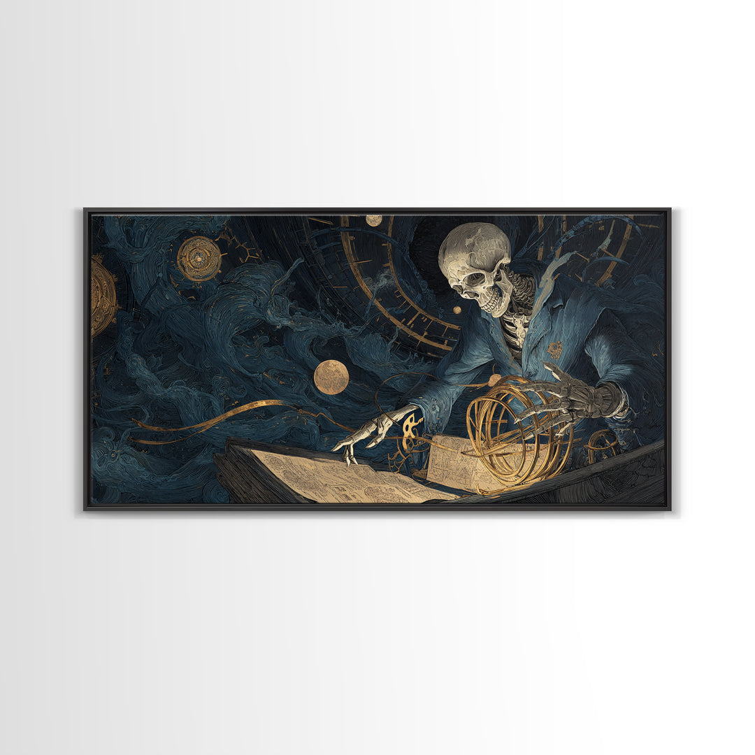 The Astronomer Of The Hollow Sky, Wide Panoramic Art, Haunted Gothic Art, Framed Canvas Print, Halloween Wall Decor, Gothic Home Decor