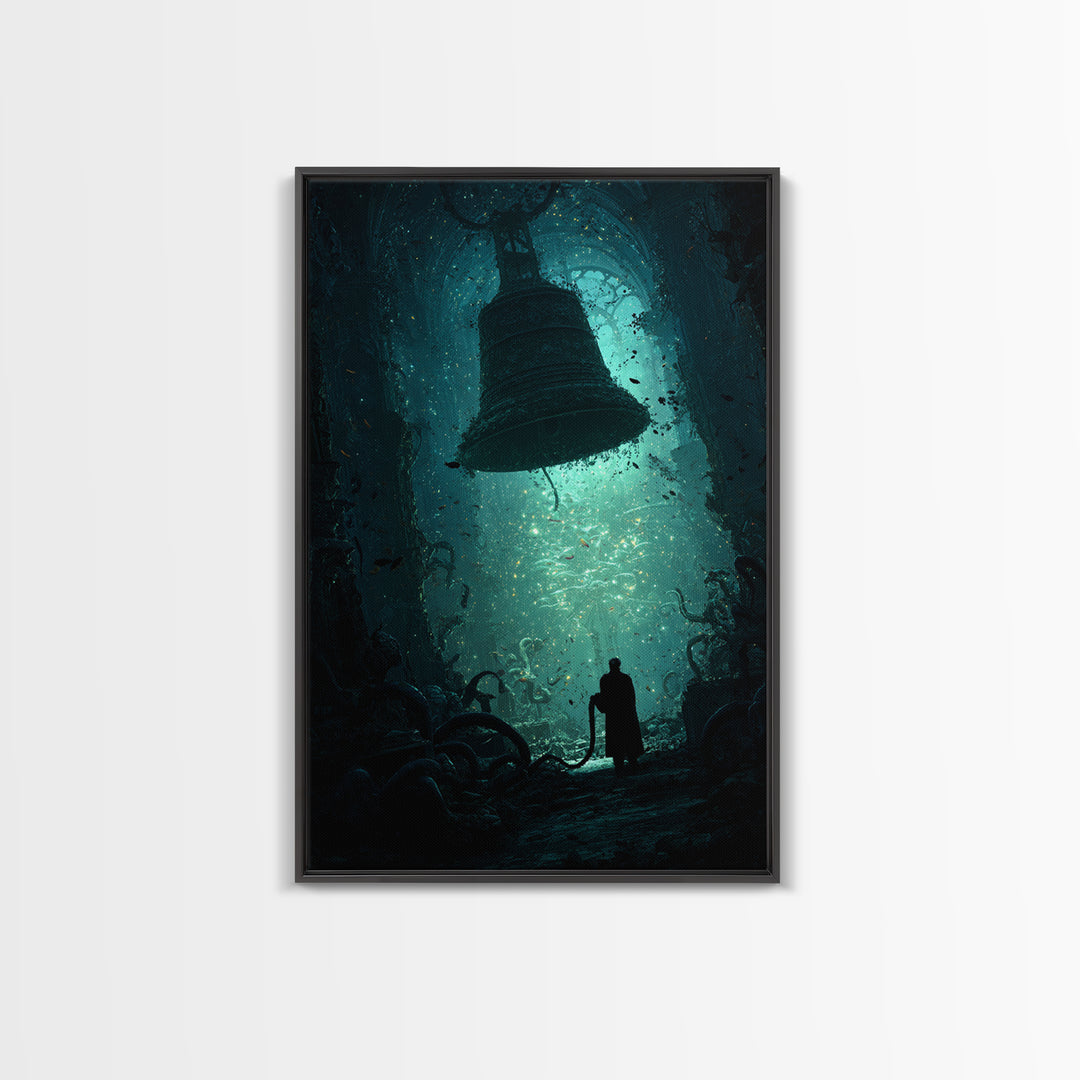The Bellringer Of The Sunken Cathedral, Vertical Wall Art, Lovecraftian Horror Art, Framed Canvas Print, Halloween Wall Decor