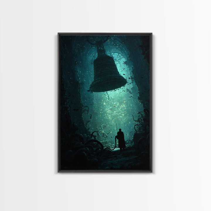 The Bellringer Of The Sunken Cathedral, Vertical Wall Art, Lovecraftian Horror Art, Framed Canvas Print, Halloween Wall Decor