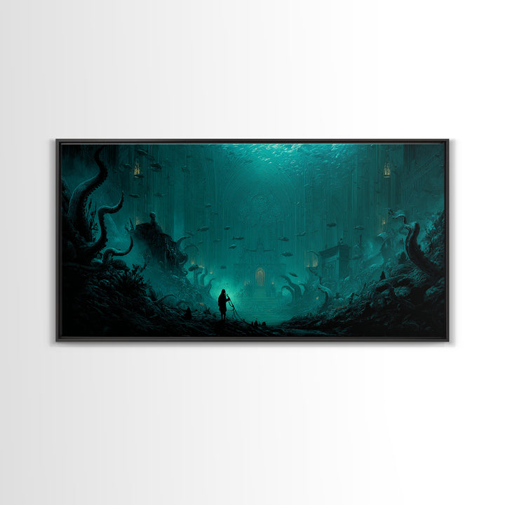 The Bellringer Of The Sunken Cathedral, Wide Panoramic Art, Spooky Home Decor, Canvas Print, Halloween Wall Decor, Gothic Home Decor