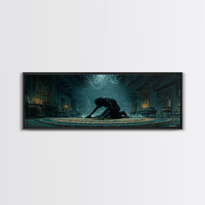 The Crawler Beneath The Floor Of Stars, Extra Wide Wall Art, Cosmic Horror Wall Art, Framed Canvas Print, Halloween Wall Decor