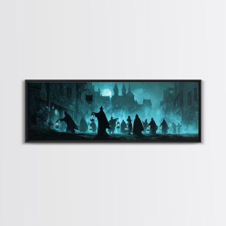 The Innsmouth Lantern Procession, Extra Wide Wall Art, Cosmic Horror Wall Art, Canvas Print, Halloween Wall Decor, Gothic Home Decor