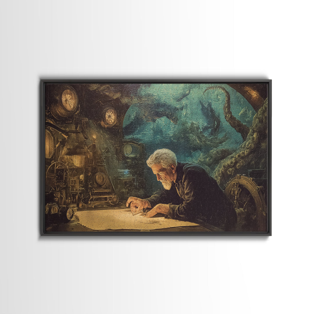 The Mapmaker Of Impossible Shores, Landscape Wall Art, Dark Halloween Decor, Framed Canvas Print, Halloween Wall Decor, Gothic Home Decor