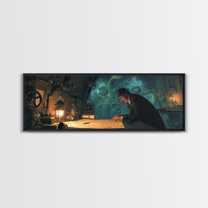The Mapmaker Of Impossible Shores, Extra Wide Wall Art, Macabre Wall Art, Canvas Print, Halloween Wall Decor, Gothic Home Decor