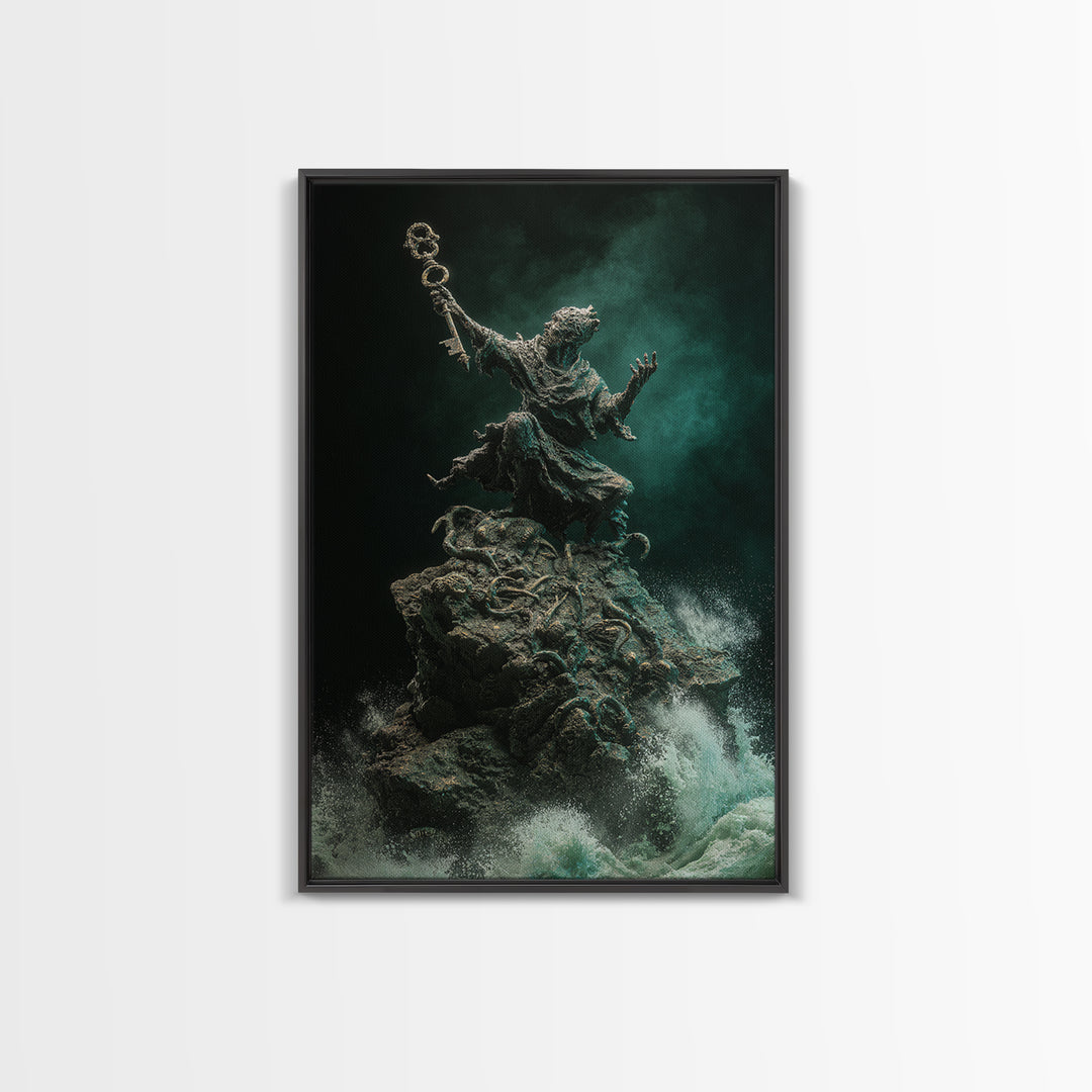 The Keeper Of The Black Reef Key, Vertical Wall Art, Macabre Wall Art, Canvas Print, Halloween Wall Decor, Gothic Home Decor