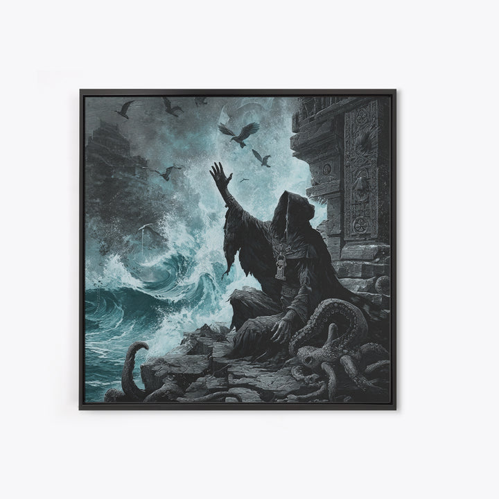 The Keeper Of The Black Reef Key, Square Wall Art, Spooky Home Decor, Framed Canvas Print, Halloween Wall Decor, Gothic Home Decor