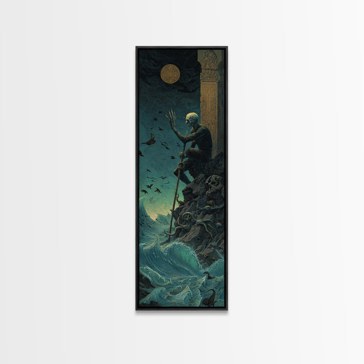 The Keeper Of The Black Reef Key, Tall Narrow Wall Art, Haunted Gothic Art, Framed Canvas Print, Halloween Wall Decor, Gothic Home Decor