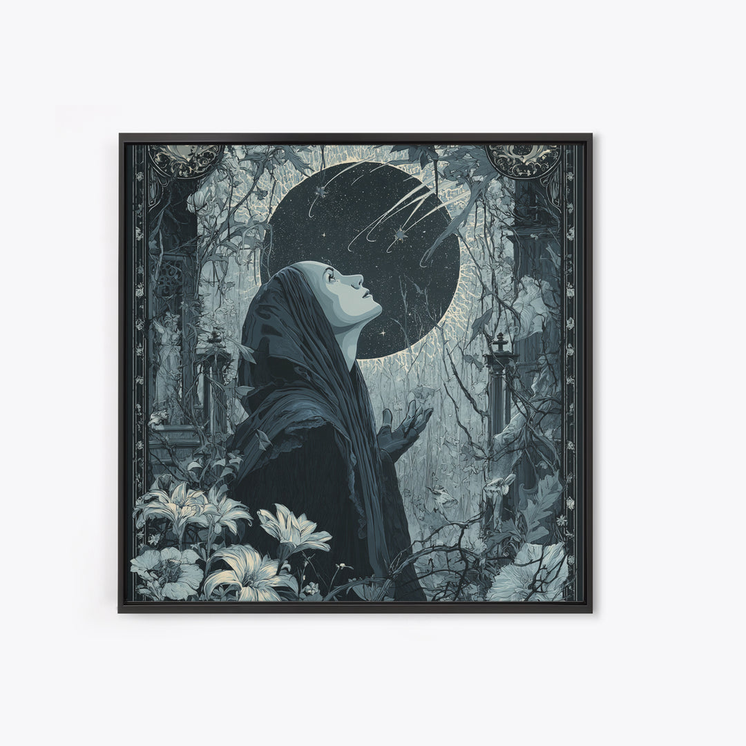 The Widow Of The Whispering Comet, Square Wall Art, Haunted Gothic Art, Canvas Print, Halloween Wall Decor, Gothic Home Decor