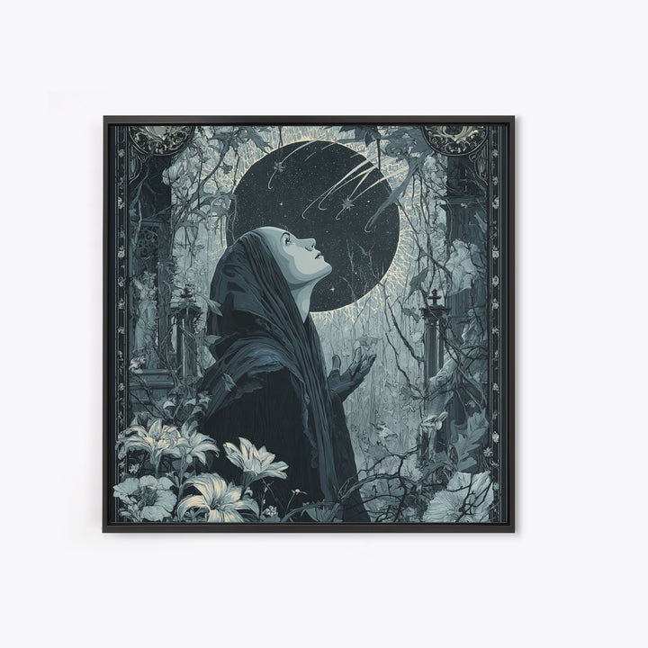 The Widow Of The Whispering Comet, Square Wall Art, Haunted Gothic Art, Canvas Print, Halloween Wall Decor, Gothic Home Decor