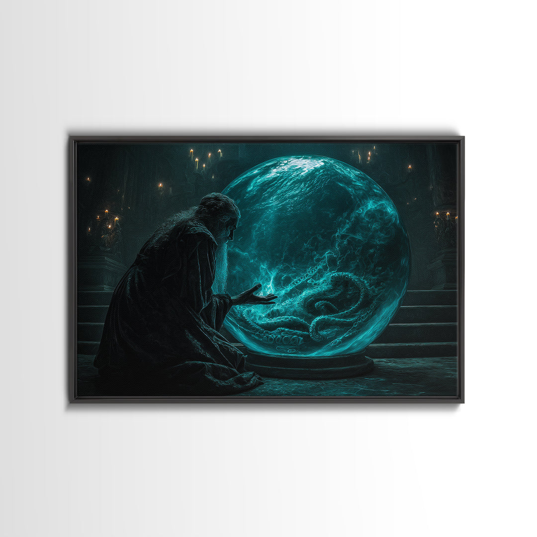 The Oracle Of The Glass Depths, Landscape Wall Art, Cosmic Horror Wall Art, Framed Canvas Print, Halloween Wall Decor, Gothic Home Decor