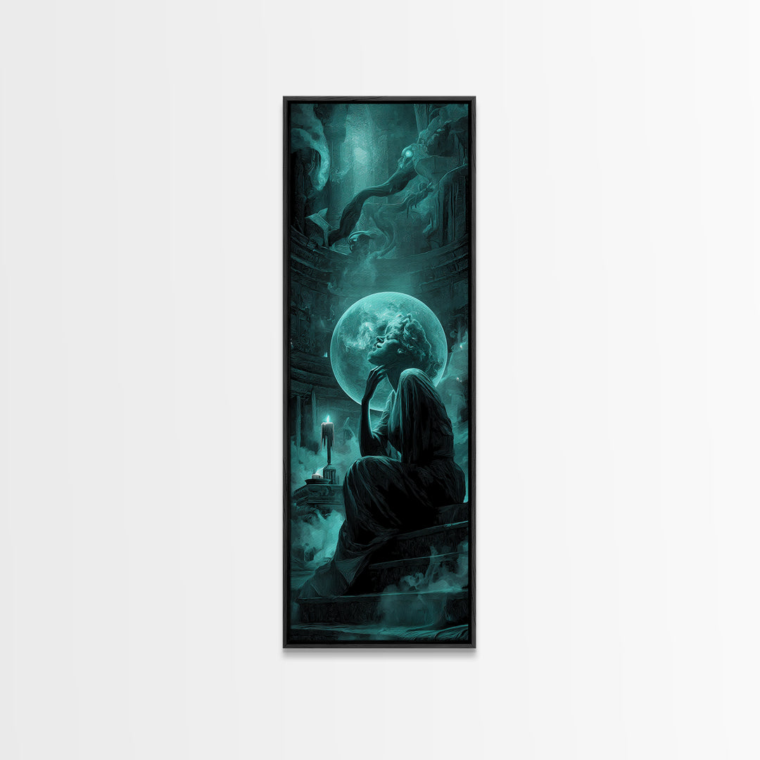 The Oracle Of The Glass Depths, Tall Narrow Wall Art, Haunted Gothic Art, Canvas Print, Halloween Wall Decor, Gothic Home Decor