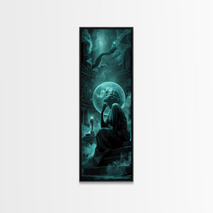 The Oracle Of The Glass Depths, Tall Narrow Wall Art, Haunted Gothic Art, Canvas Print, Halloween Wall Decor, Gothic Home Decor