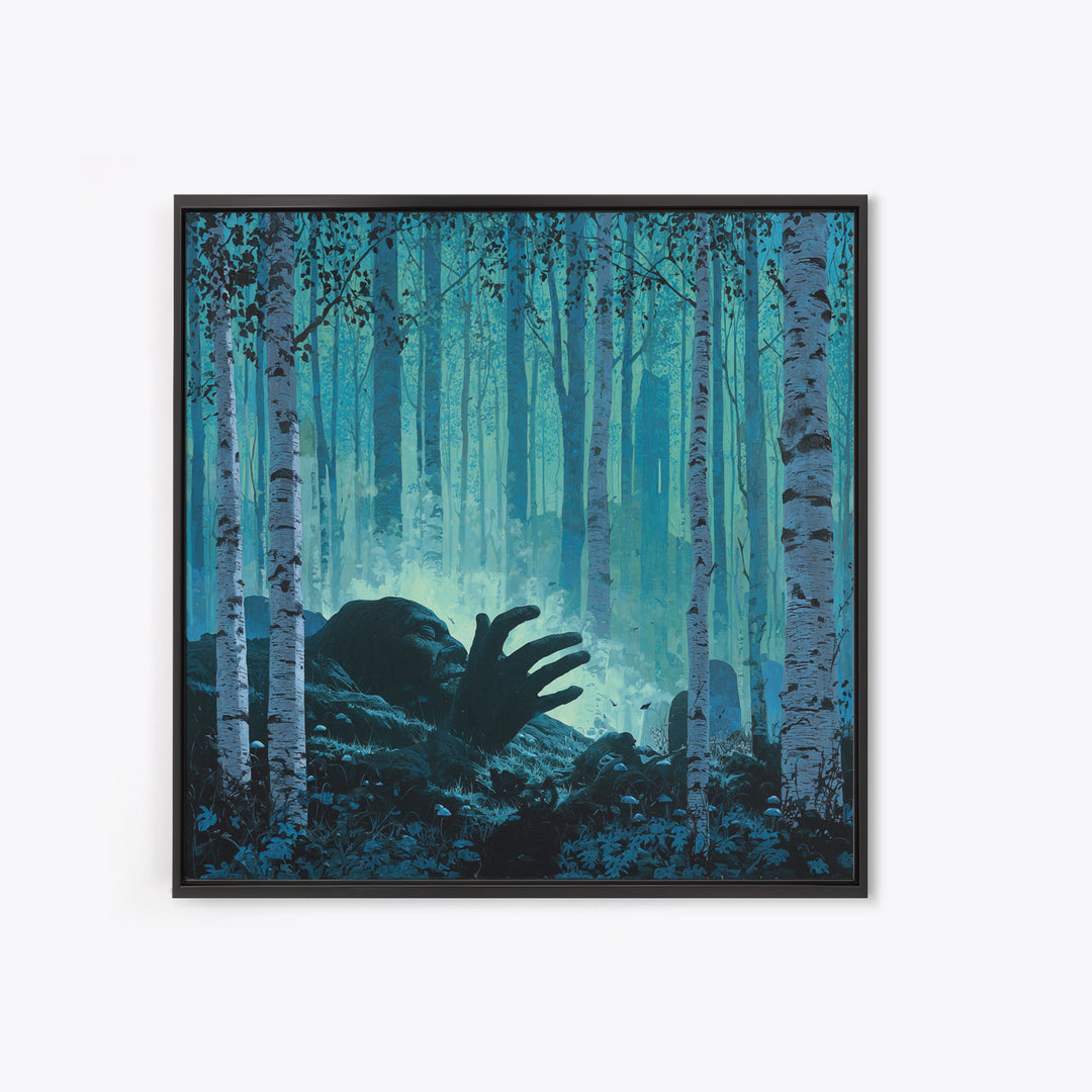 The Sleeper In The Birch Grove, Square Wall Art, Gothic Horror Wall Art, Framed Canvas Print, Halloween Wall Decor, Gothic Home Decor