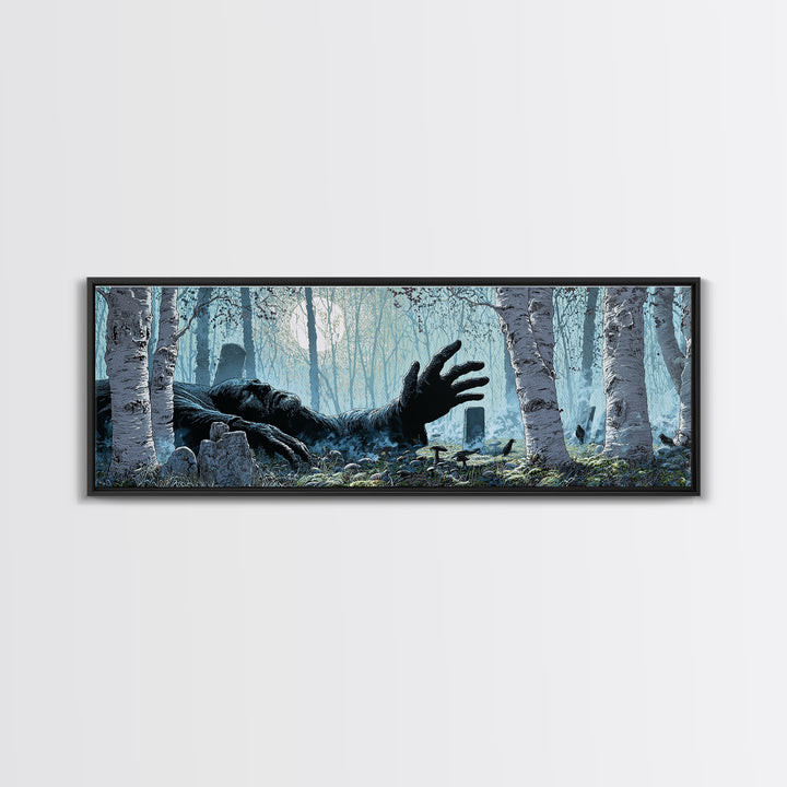 The Sleeper In The Birch Grove, Extra Wide Wall Art, Macabre Wall Art, Canvas Print, Halloween Wall Decor, Gothic Home Decor
