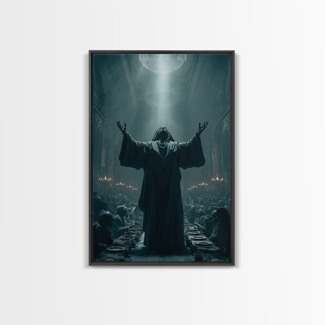 The Feast Of The Pale Cult, Vertical Wall Art, Haunted Gothic Art, Framed Canvas Print, Halloween Wall Decor, Gothic Home Decor