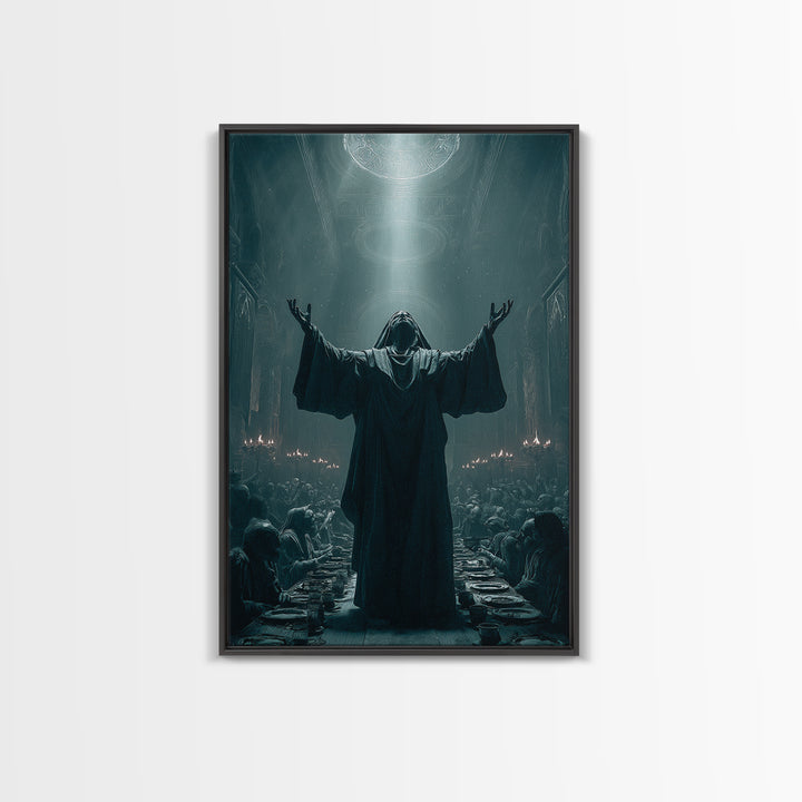 The Feast Of The Pale Cult, Vertical Wall Art, Haunted Gothic Art, Framed Canvas Print, Halloween Wall Decor, Gothic Home Decor