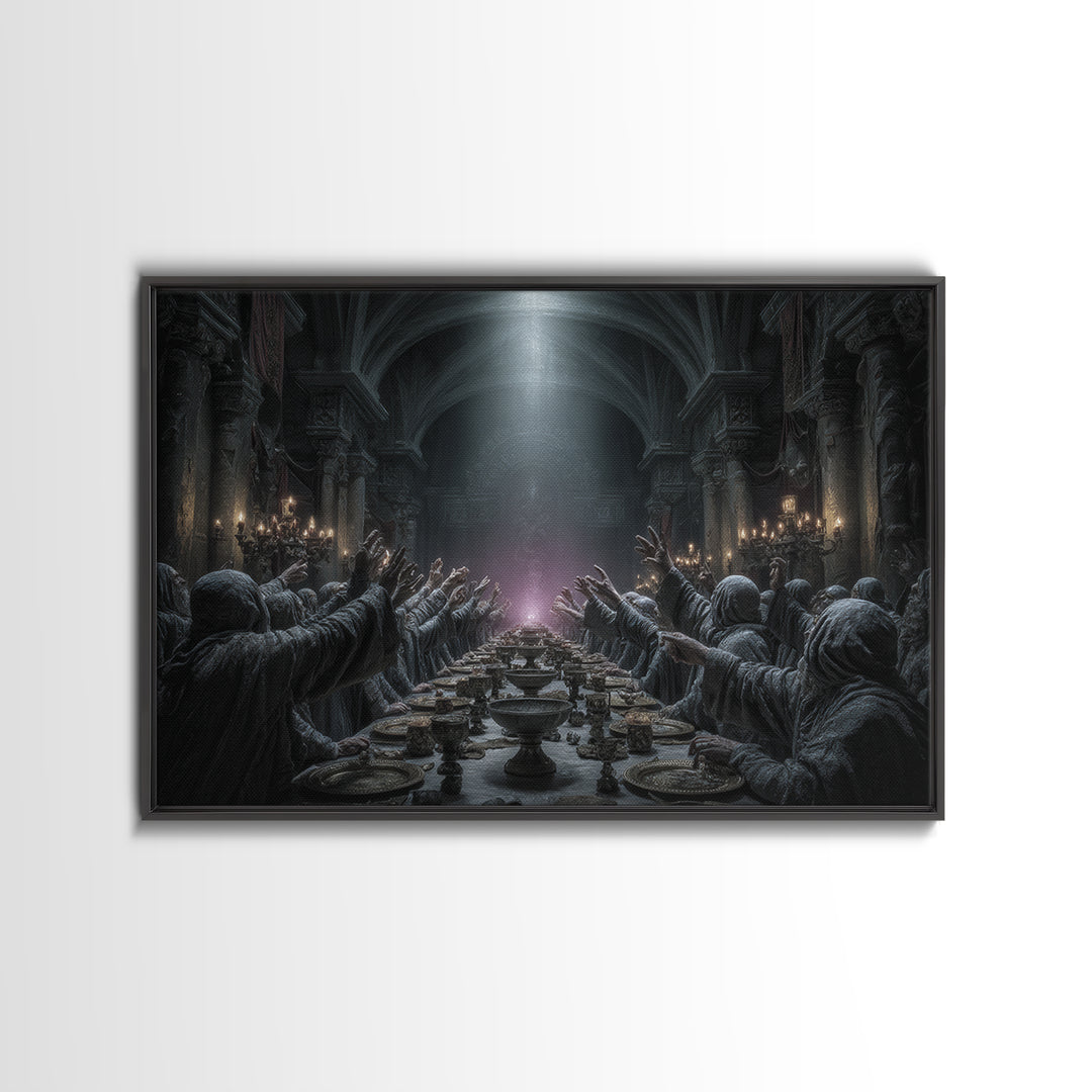 The Feast Of The Pale Cult, Landscape Wall Art, Macabre Wall Art, Framed Canvas Print, Halloween Wall Decor, Gothic Home Decor