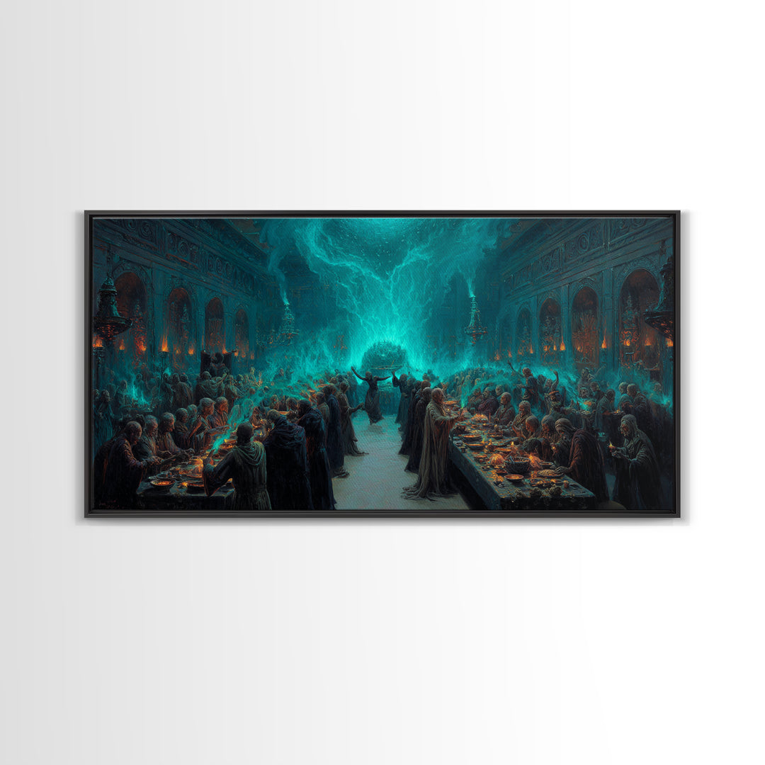 The Feast Of The Pale Cult, Wide Panoramic Art, Haunted Gothic Art, Canvas Print, Halloween Wall Decor, Gothic Home Decor