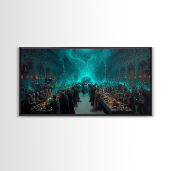 The Feast Of The Pale Cult, Wide Panoramic Art, Haunted Gothic Art, Canvas Print, Halloween Wall Decor, Gothic Home Decor