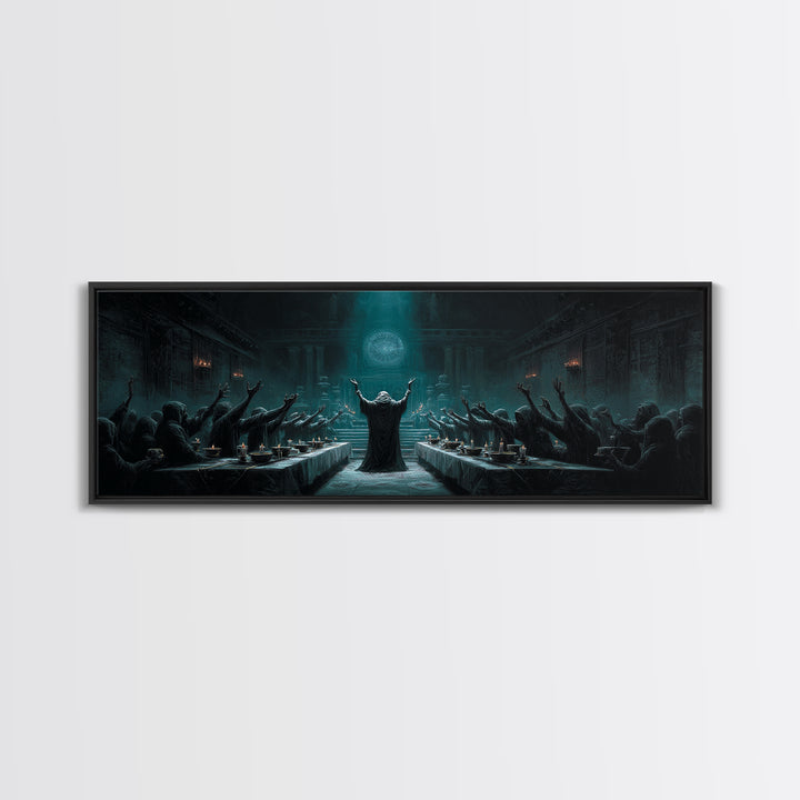 The Feast Of The Pale Cult, Extra Wide Wall Art, Dark Fantasy Wall Art, Framed Canvas Print, Halloween Wall Decor, Gothic Home Decor