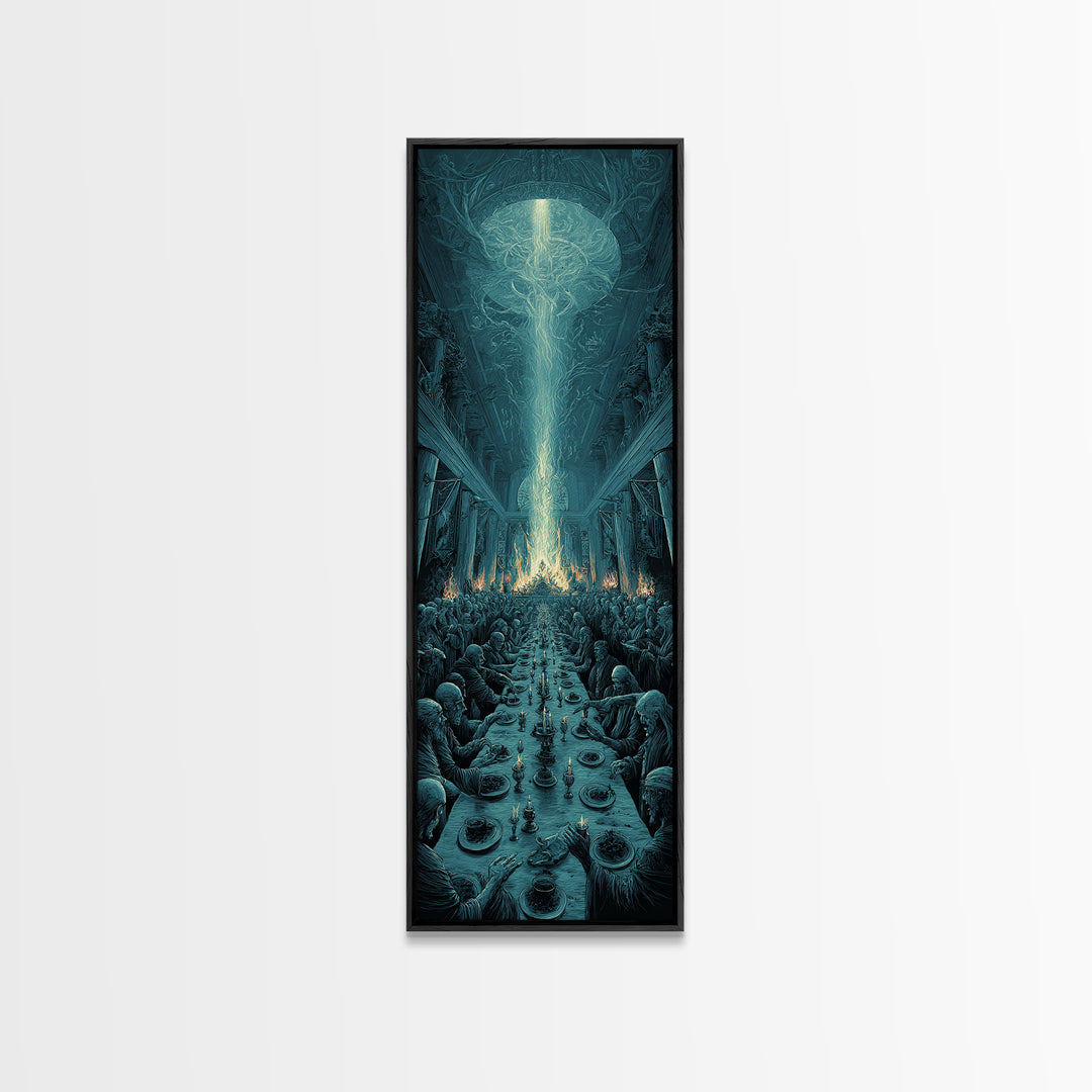 The Feast Of The Pale Cult, Tall Narrow Wall Art, Haunted Gothic Art, Framed Canvas Print, Halloween Wall Decor, Gothic Home Decor
