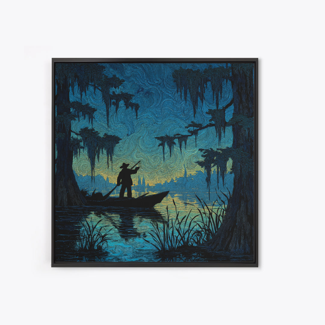 The Ferryman Of The Outer Marsh, Square Wall Art, Lovecraftian Horror Art, Framed Canvas Print, Halloween Wall Decor, Gothic Home Decor