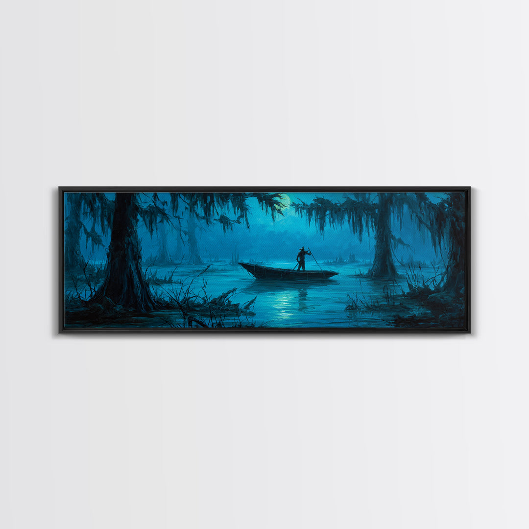 The Ferryman Of The Outer Marsh, Extra Wide Wall Art, Macabre Wall Art, Framed Canvas Print, Halloween Wall Decor, Gothic Home Decor