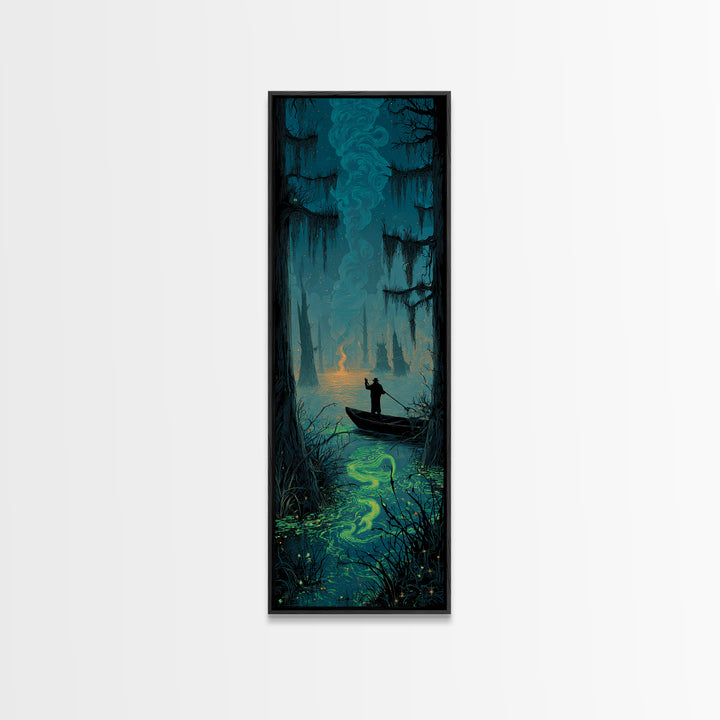 The Ferryman Of The Outer Marsh, Tall Narrow Wall Art, Gothic Horror Wall Art, Framed Canvas Print, Halloween Wall Decor, Gothic Home Decor