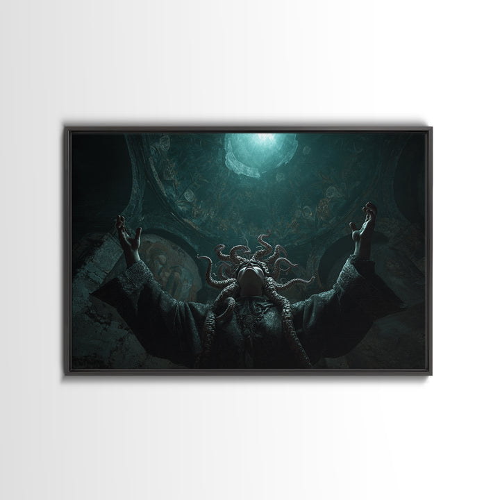 The Crown Of The Tentacled Saint, Landscape Wall Art, Dark Halloween Decor, Framed Canvas Print, Halloween Wall Decor, Gothic Home Decor