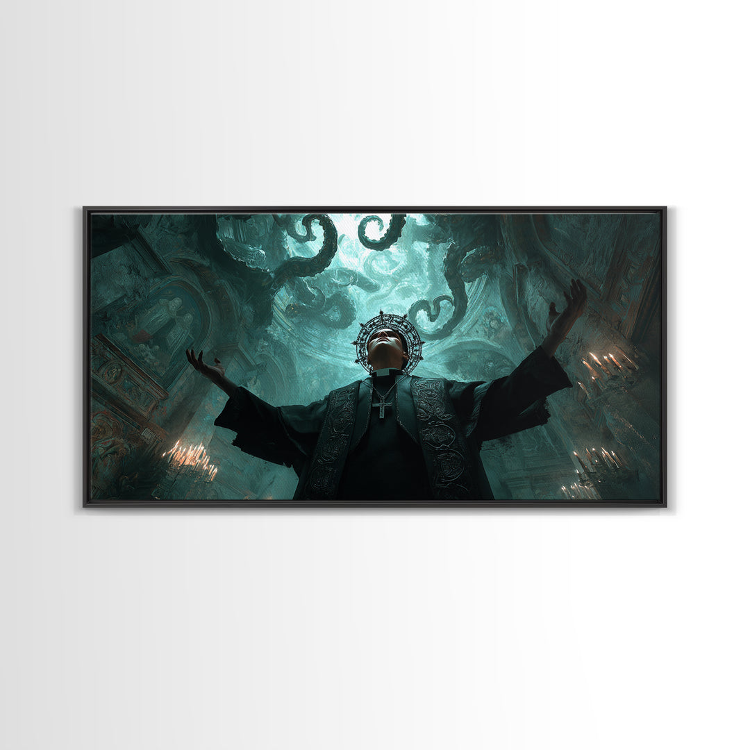 The Crown Of The Tentacled Saint, Wide Panoramic Art, Eldritch Gothic Decor, Canvas Print, Halloween Wall Decor, Gothic Home Decor