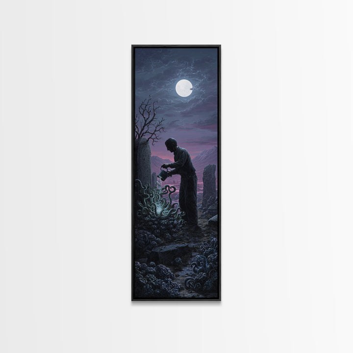 The Grave Gardener Of Yuggoth, Tall Narrow Wall Art, Dark Fantasy Wall Art, Canvas Print, Halloween Wall Decor, Gothic Home Decor