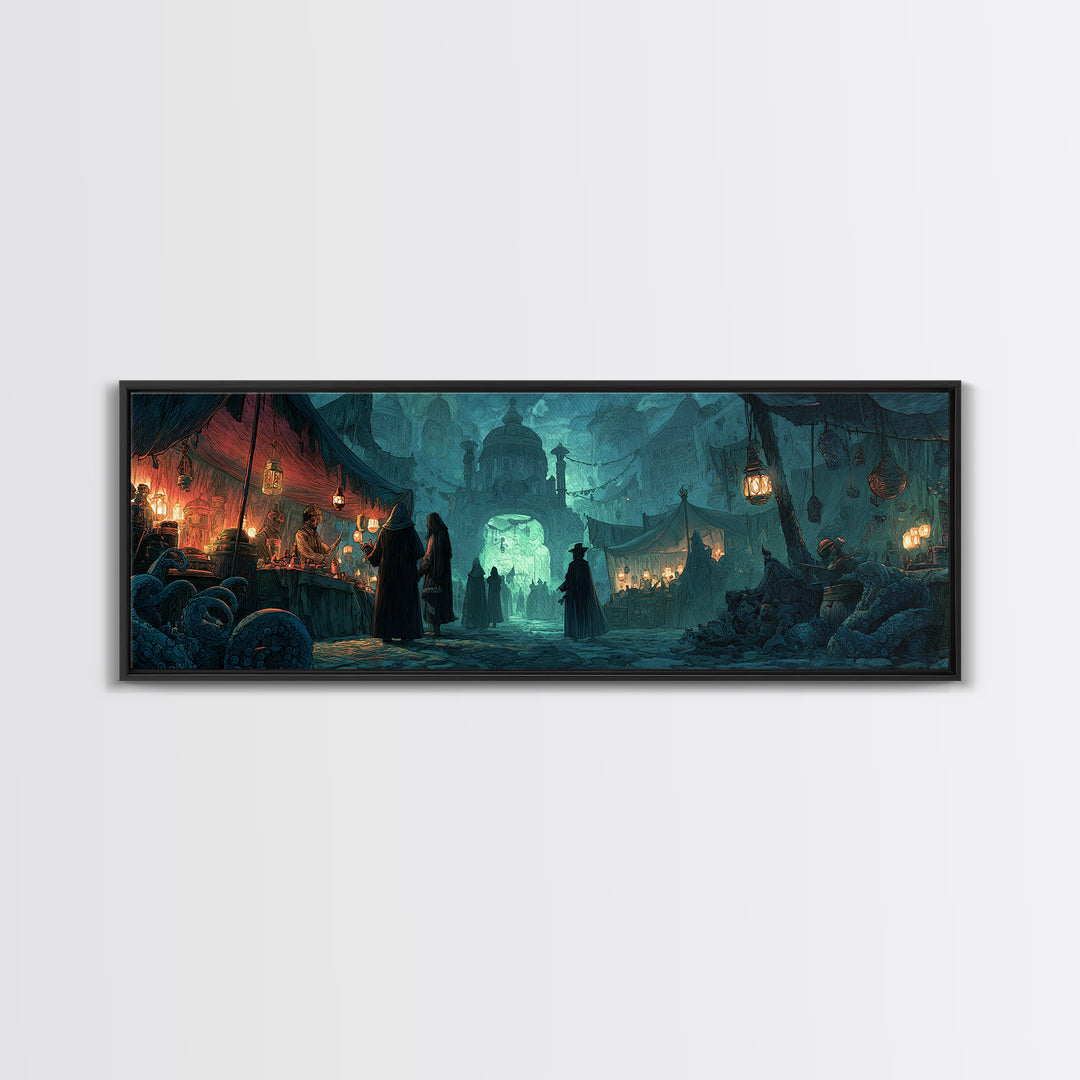 The Lantern Market Beyond The Veil, Extra Wide Wall Art, Macabre Wall Art, Canvas Print, Halloween Wall Decor, Gothic Home Decor