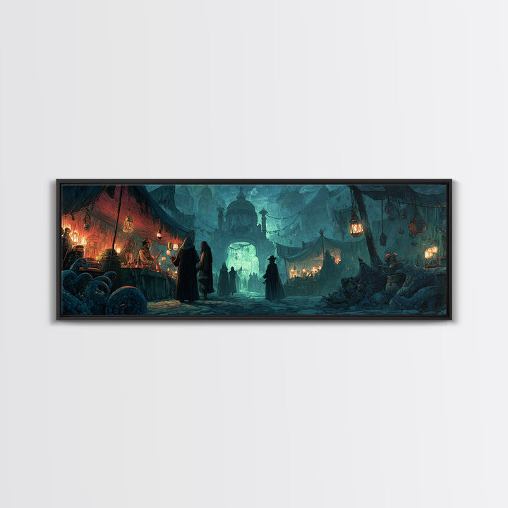 The Lantern Market Beyond The Veil, Extra Wide Wall Art, Macabre Wall Art, Canvas Print, Halloween Wall Decor, Gothic Home Decor