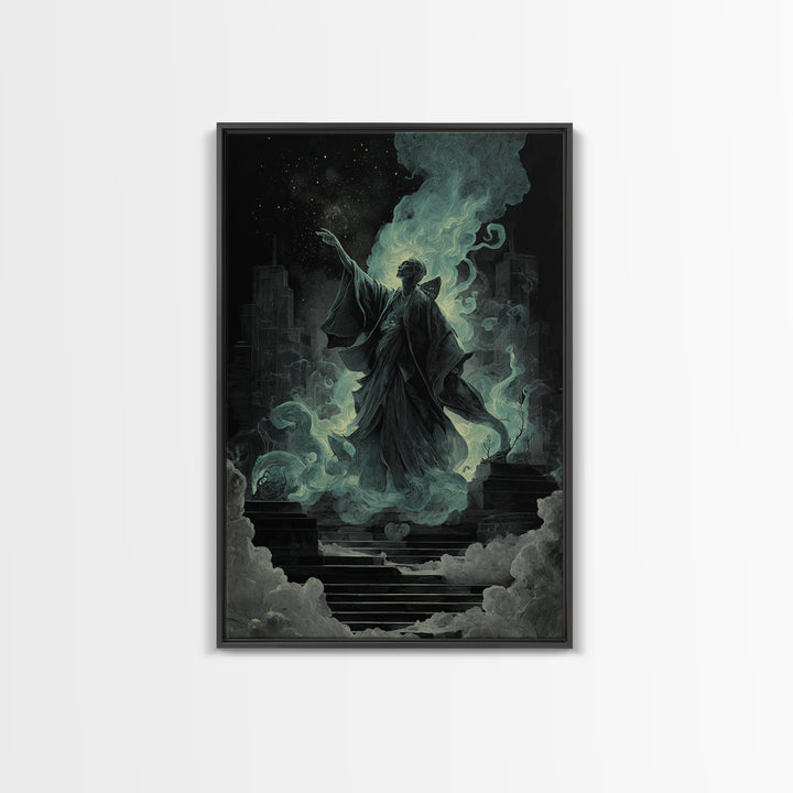 The Moth Prophet Of Kadath, Vertical Wall Art, Dark Halloween Decor, Framed Canvas Print, Halloween Wall Decor, Gothic Home Decor