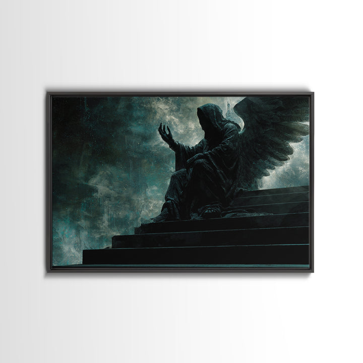 The Moth Prophet Of Kadath, Landscape Wall Art, Lovecraftian Horror Art, Framed Canvas Print, Halloween Wall Decor, Gothic Home Decor