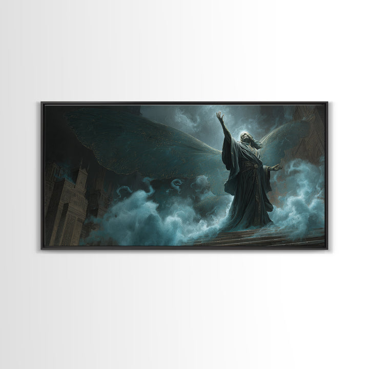 The Moth Prophet Of Kadath, Wide Panoramic Art, Eldritch Gothic Decor, Framed Canvas Print, Halloween Wall Decor, Gothic Home Decor