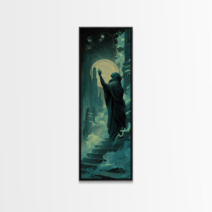 The Moth Prophet Of Kadath, Tall Narrow Wall Art, Macabre Wall Art, Framed Canvas Print, Halloween Wall Decor, Gothic Home Decor
