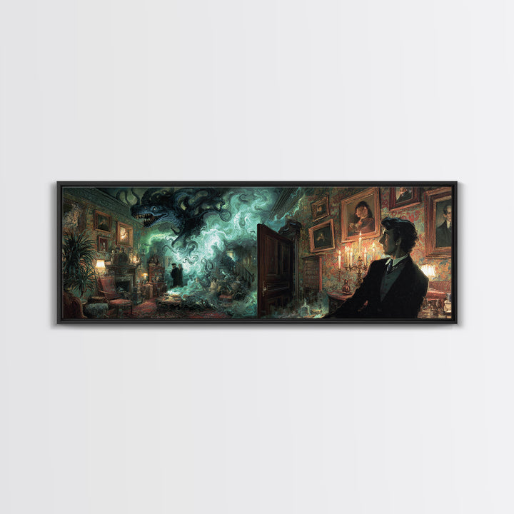 The Thirteenth Door Of Arkham House, Extra Wide Wall Art, Cosmic Horror Wall Art, Framed Canvas Print, Halloween Wall Decor, Halloween Decor