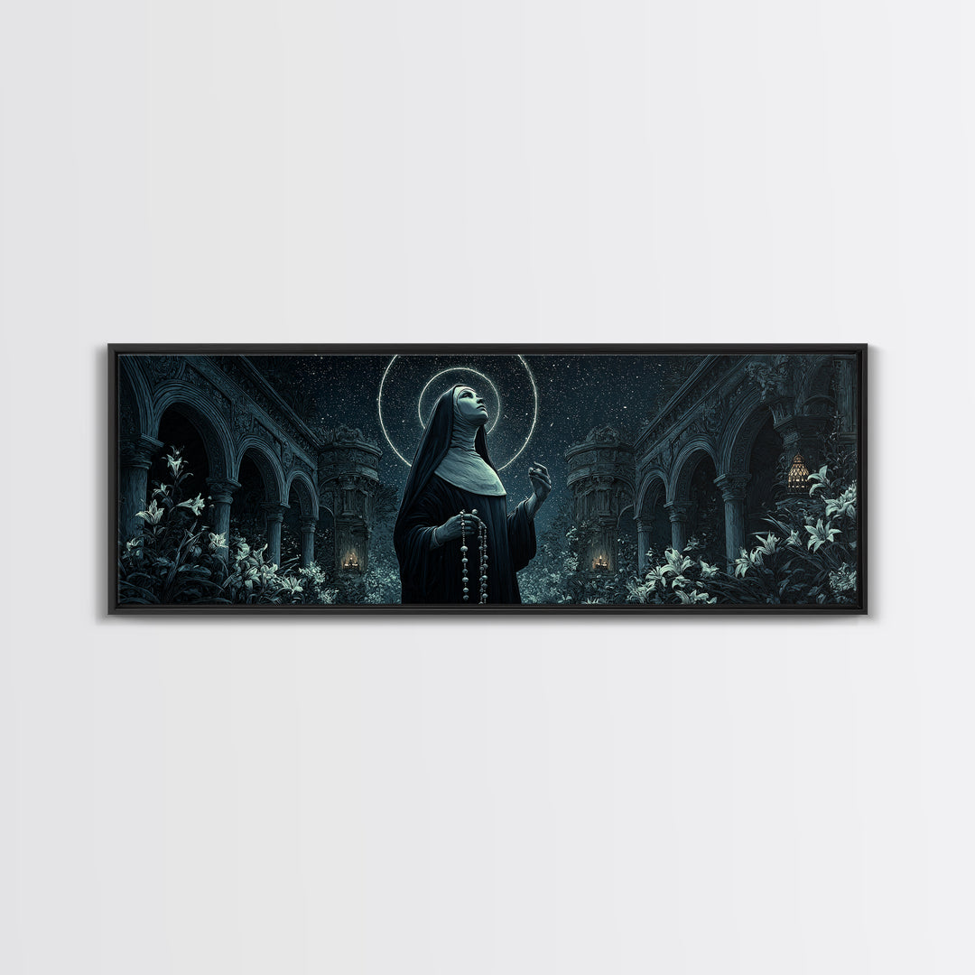 The Nun Of The Endless Constellation, Extra Wide Wall Art, Dark Fantasy Wall Art, Canvas Print, Halloween Wall Decor, Gothic Home Decor