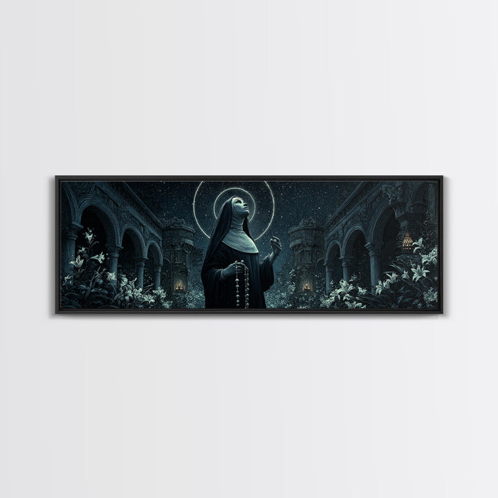The Nun Of The Endless Constellation, Extra Wide Wall Art, Dark Fantasy Wall Art, Canvas Print, Halloween Wall Decor, Gothic Home Decor