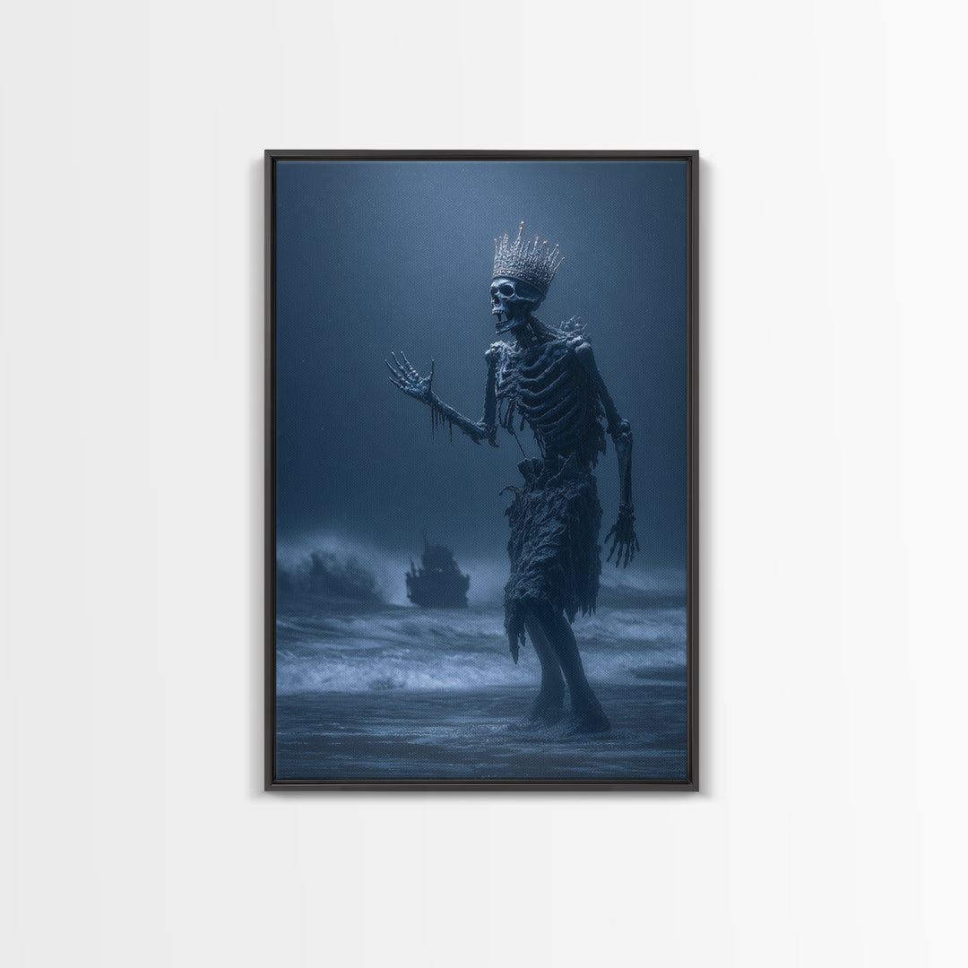 The Salt King Of The Black Shore, Vertical Wall Art, Macabre Wall Art, Framed Canvas Print, Halloween Wall Decor, Gothic Home Decor