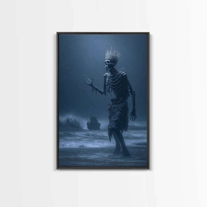 The Salt King Of The Black Shore, Vertical Wall Art, Macabre Wall Art, Framed Canvas Print, Halloween Wall Decor, Gothic Home Decor