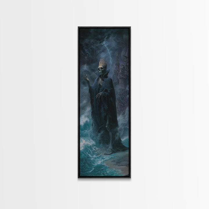 The Salt King Of The Black Shore, Tall Narrow Wall Art, Dark Halloween Decor, Framed Canvas Print, Halloween Wall Decor, Gothic Home Decor